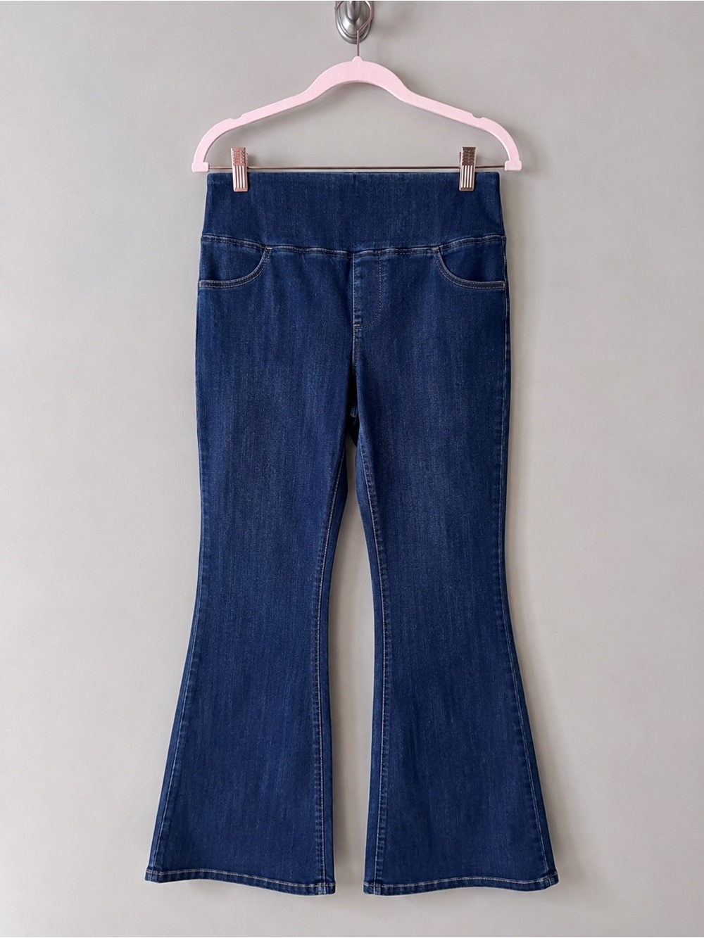 Soft Surroundings Pull On Flare Jeans XS Dark Wash Stretch Bootcut Denim 0024